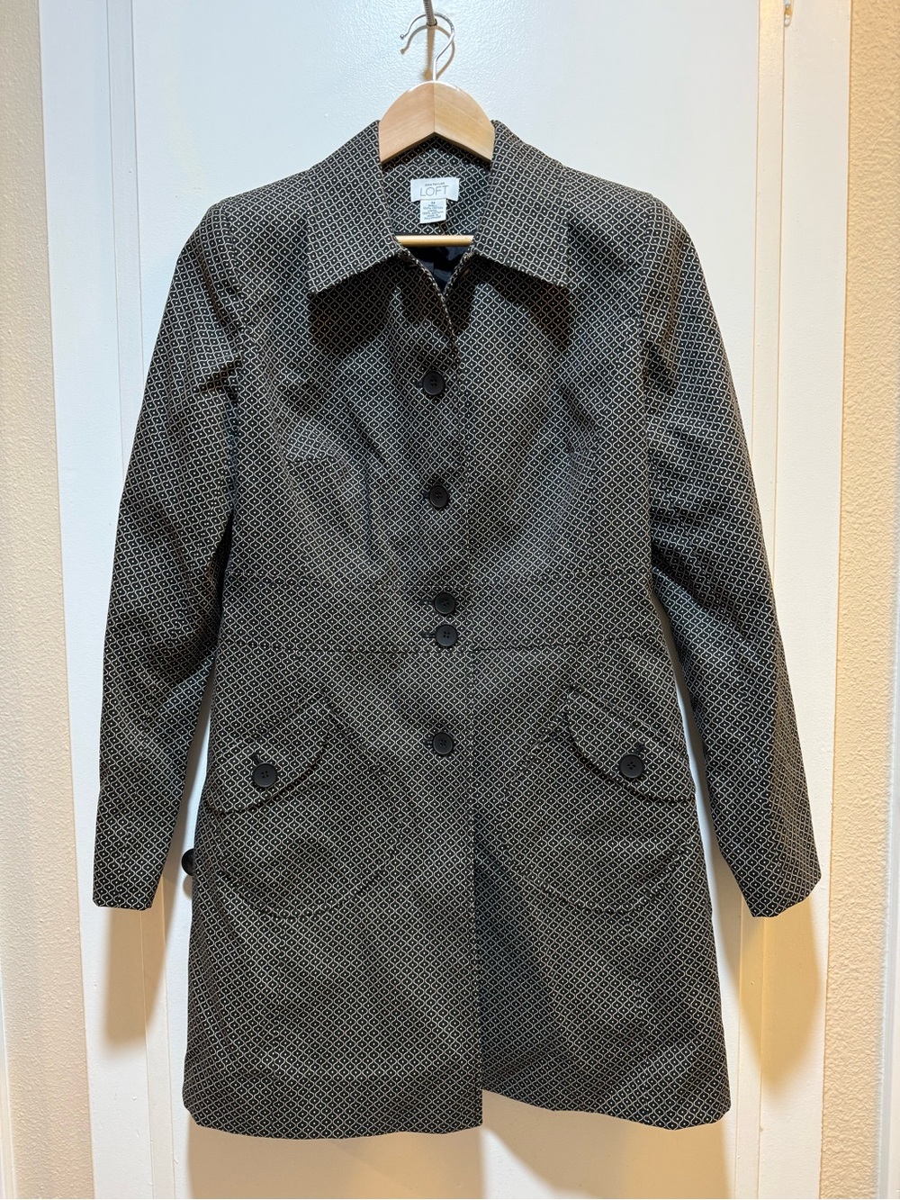 LOFT Black & White Patterned Trench Coat